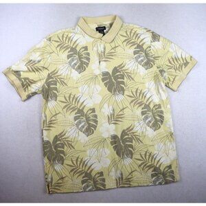 VAN HEUSEN - MEN'S YELLOW HAWAIIAN PALM PRINT SHORT SLEEVE POLO SHIRT - SIZE XL